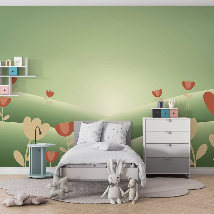 Papel de parede quarto bebê | Campos de flores suaves e calmantes