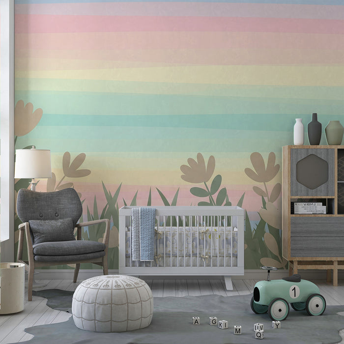 Barntapet | Pastellblommor och färgglad himmel