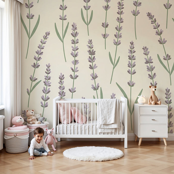 Papier de parede do quarto do bebê | Campos de lavanda bicolores calmantes