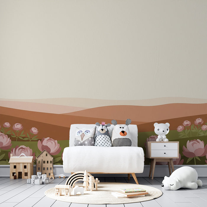 Baby room wallpaper | Delicate peony fields on a pastel background