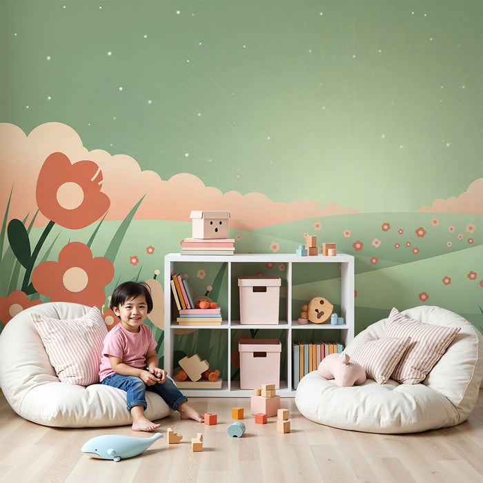 Papel pintado infantil | Campos floridos y suavidad primaveral