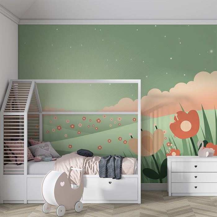 Papel pintado infantil | Campos floridos y suavidad primaveral