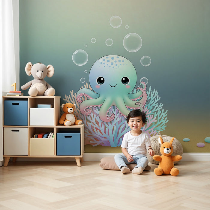 Barntapet | Charmant poulpe et corail coloré sous l'eau