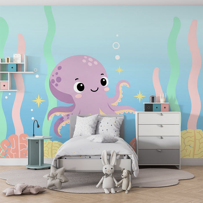 Barntapet | Charmig bläckfisk och färgglada koraller under havet