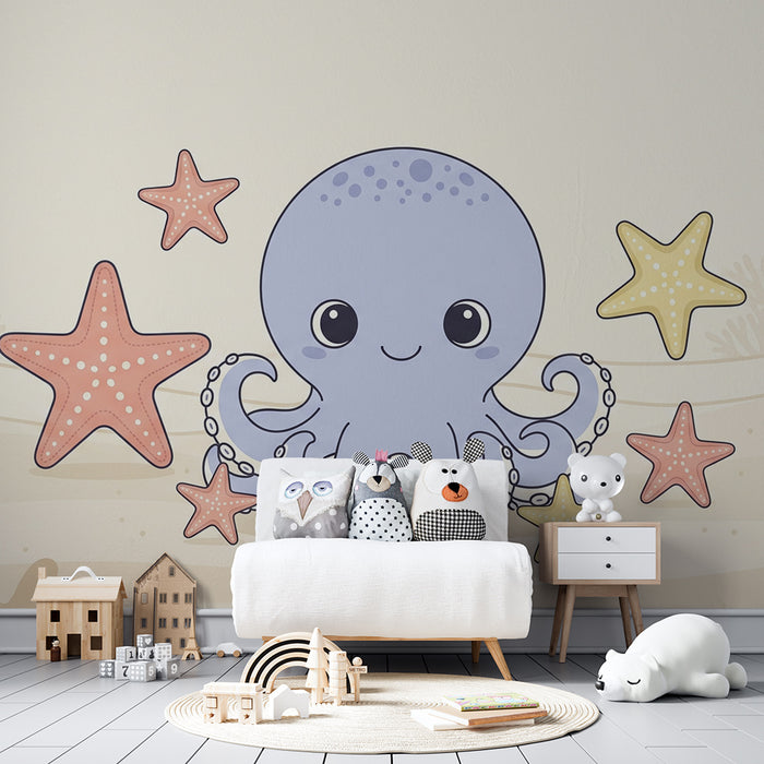 Barntapet | Charmig bläckfisk och sjöstjärnor i en mild havsmiljö