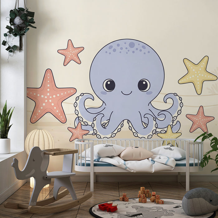 Barntapet | Charmig bläckfisk och sjöstjärnor i en mild havsmiljö
