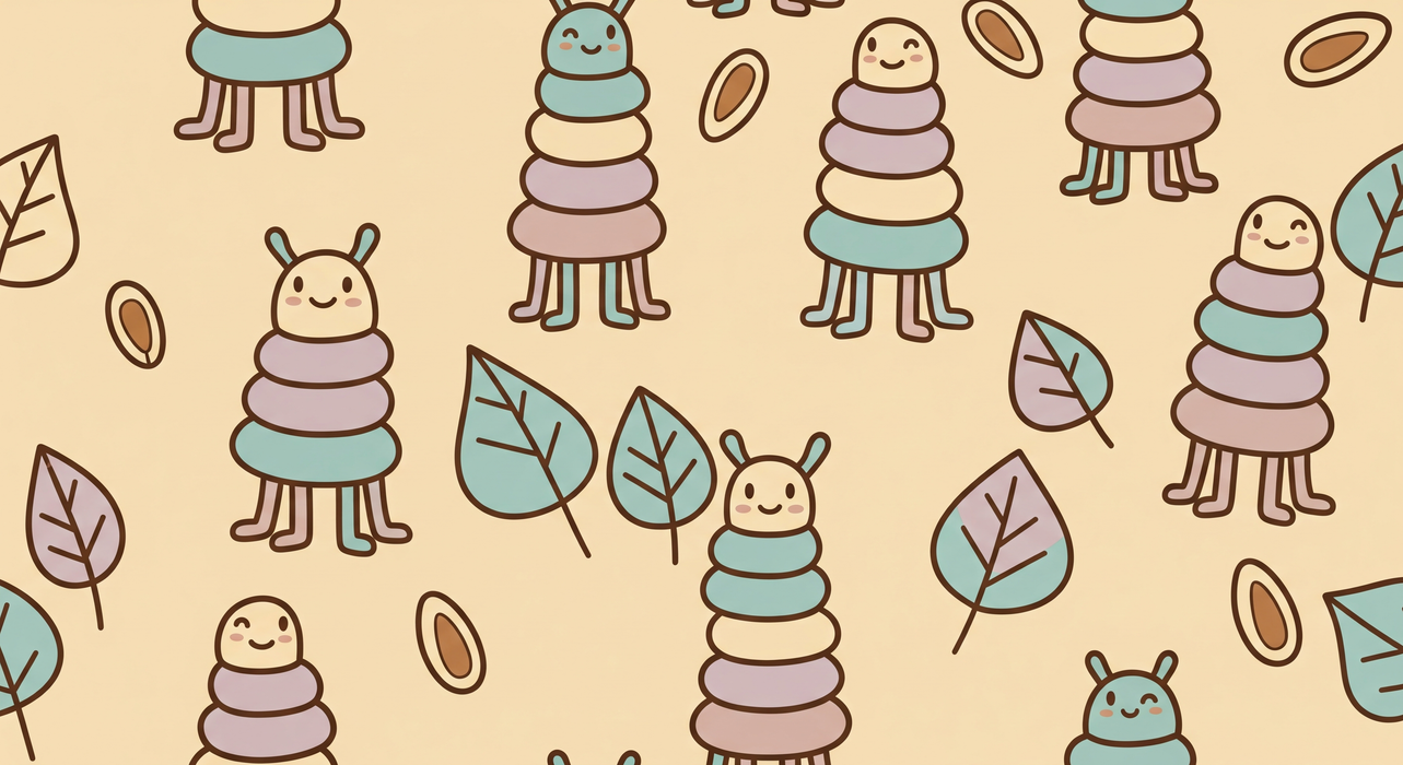 Papier peint chambre bébé Charmantes chenilles colorées et feuilles sur fond doux
