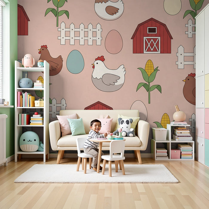 Papier de parede izba pre bábätká | Očarujúce sliepky a farmu s farebnými vajcami