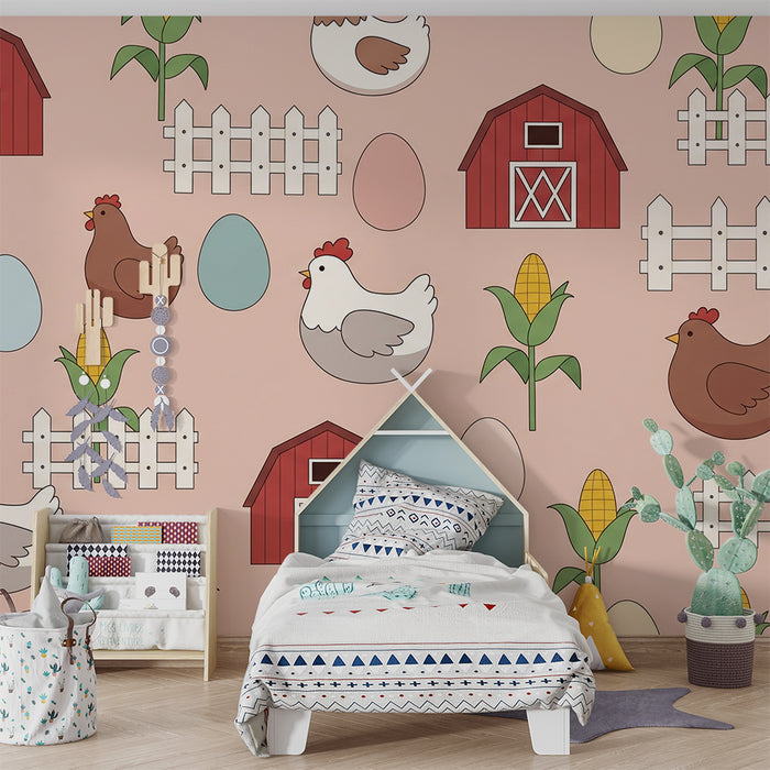 Papier de parede izba pre bábätká | Očarujúce sliepky a farmu s farebnými vajcami