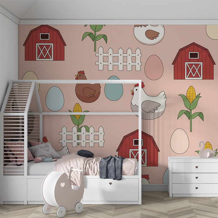 Papier de parede izba pre bábätká | Očarujúce sliepky a farmu s farebnými vajcami