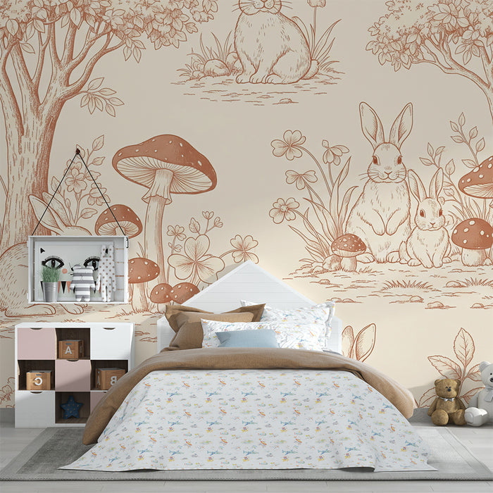 Papier peint chambre bébé | Charmants lapins dans un jardin fleuri