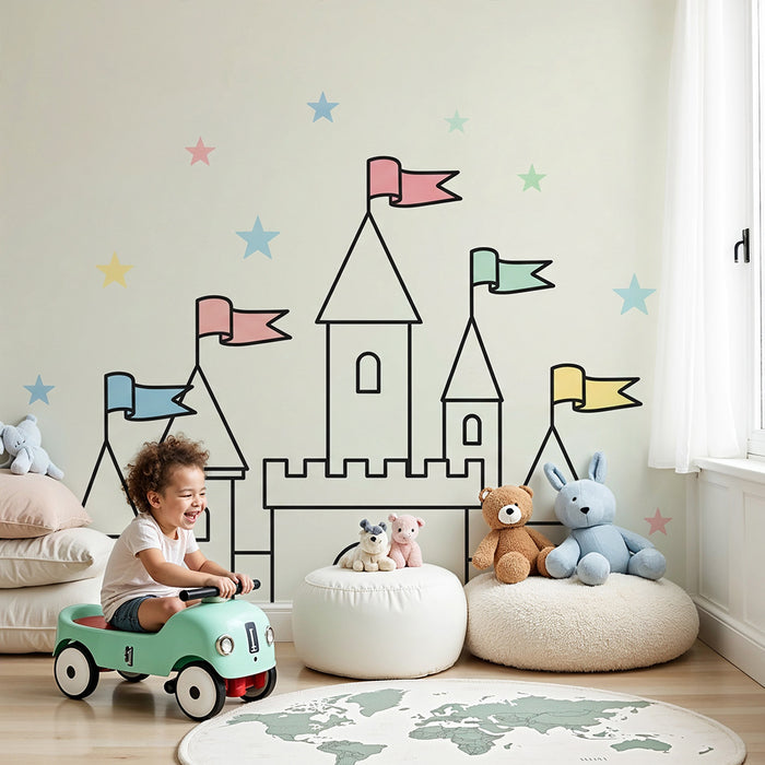 Barntapet | Färgglatt slott med pastellstjärnor