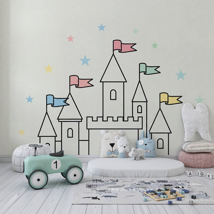 Barntapet | Färgglatt slott med pastellstjärnor