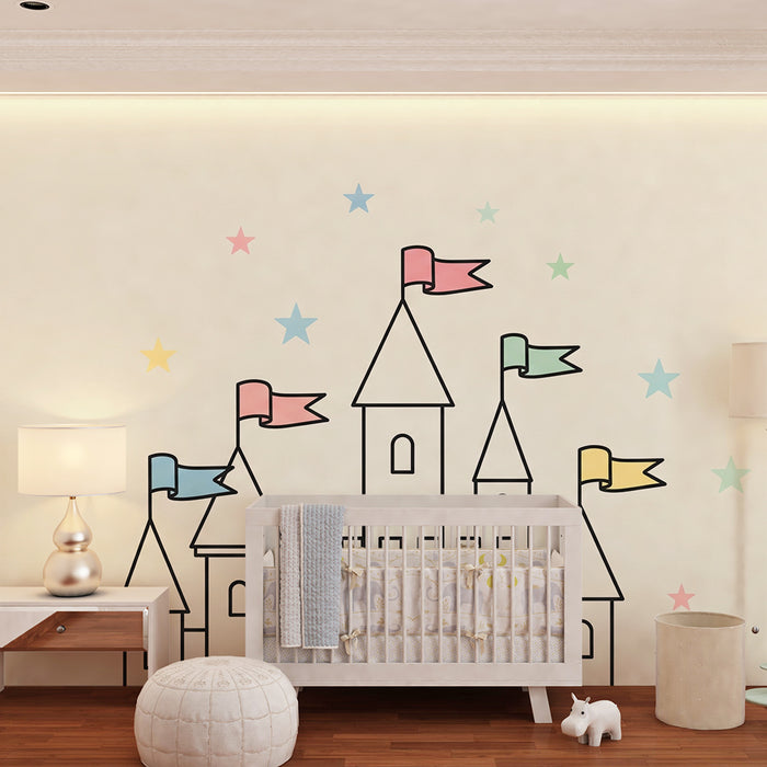 Barntapet | Färgglatt slott med pastellstjärnor