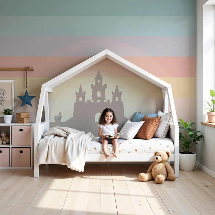Nursery room wallpaper | Sandcastle under a pastel sky