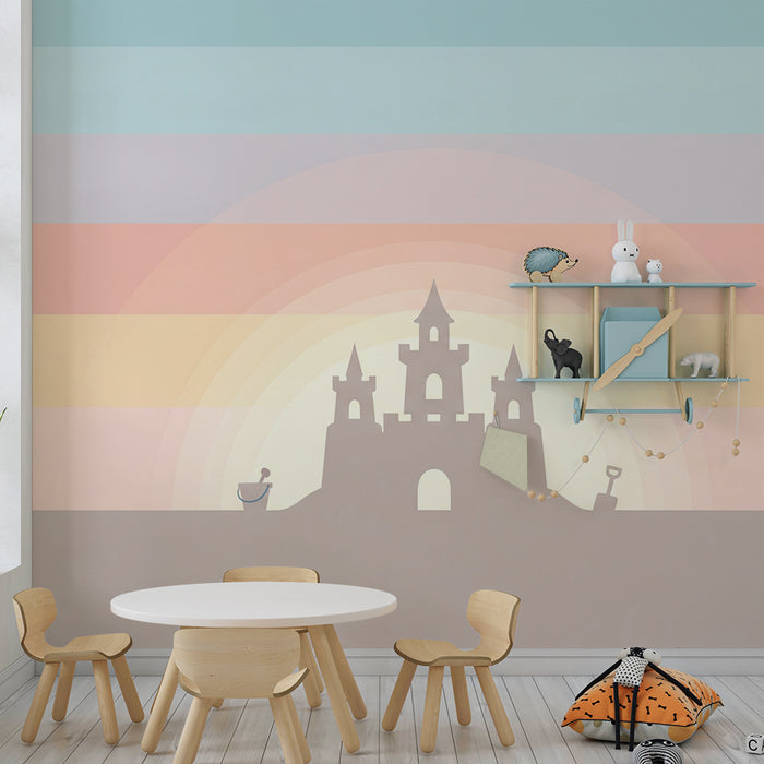 Nursery room wallpaper | Sandcastle under a pastel sky