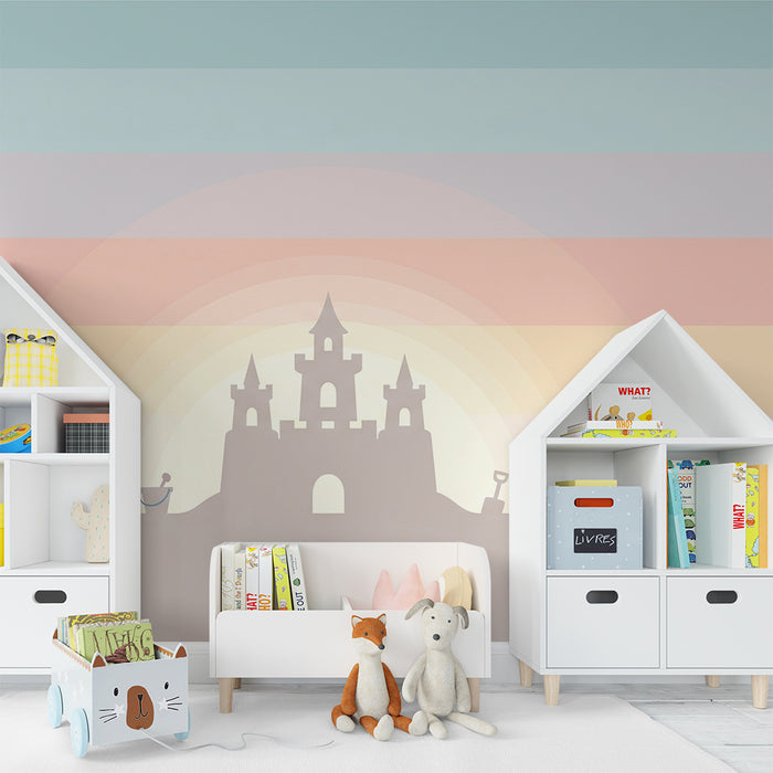 Nursery room wallpaper | Sandcastle under a pastel sky