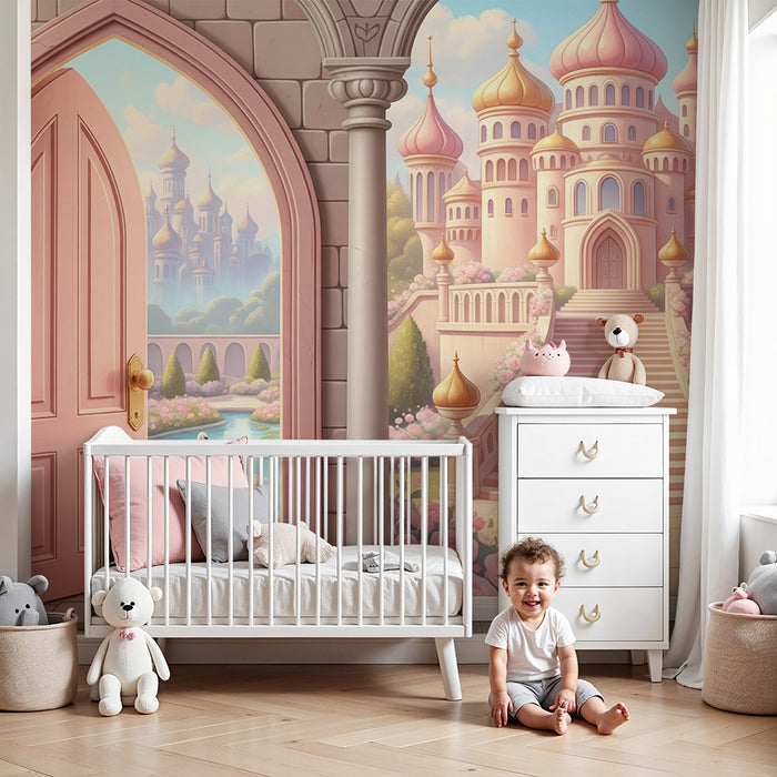 **Tapete fürs Babyzimmer | Märchenschloss mit Gärten und Schwänen**