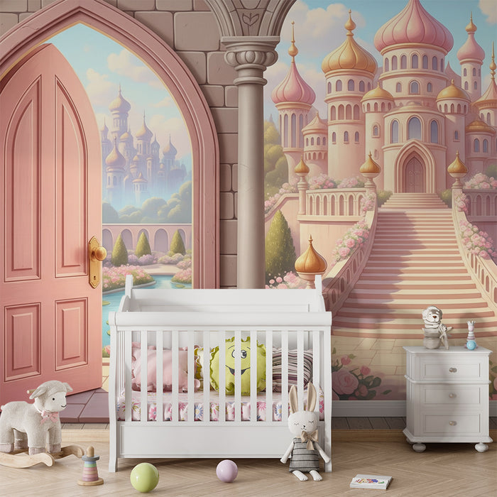**Tapete fürs Babyzimmer | Märchenschloss mit Gärten und Schwänen**