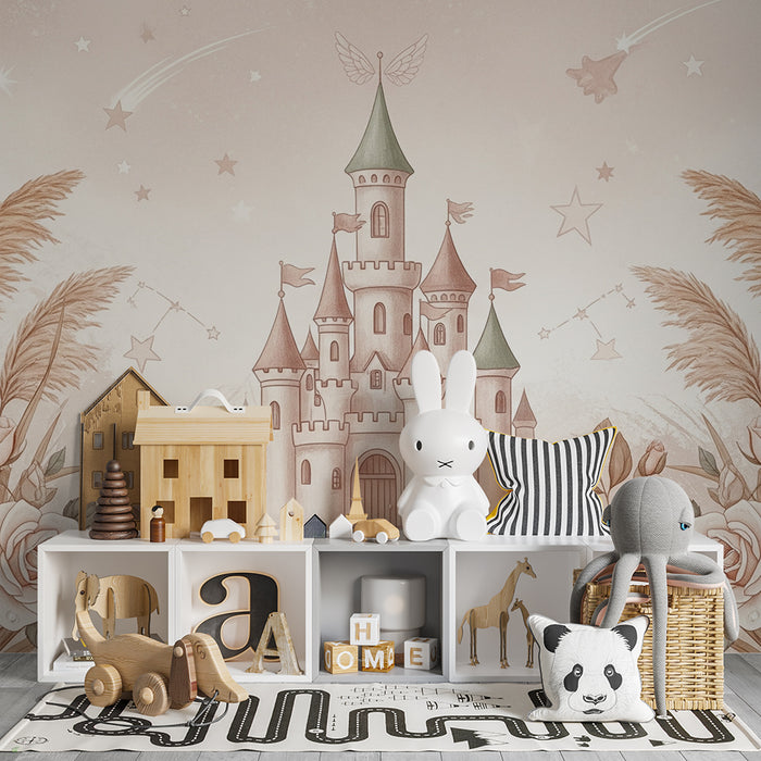 Lastenhuoneen tapetti | Satulinna ympäröi herkkiä ruusuja