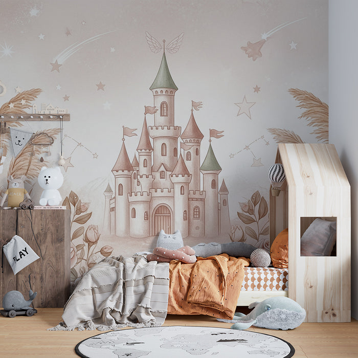 Lastenhuoneen tapetti | Satulinna ympäröi herkkiä ruusuja