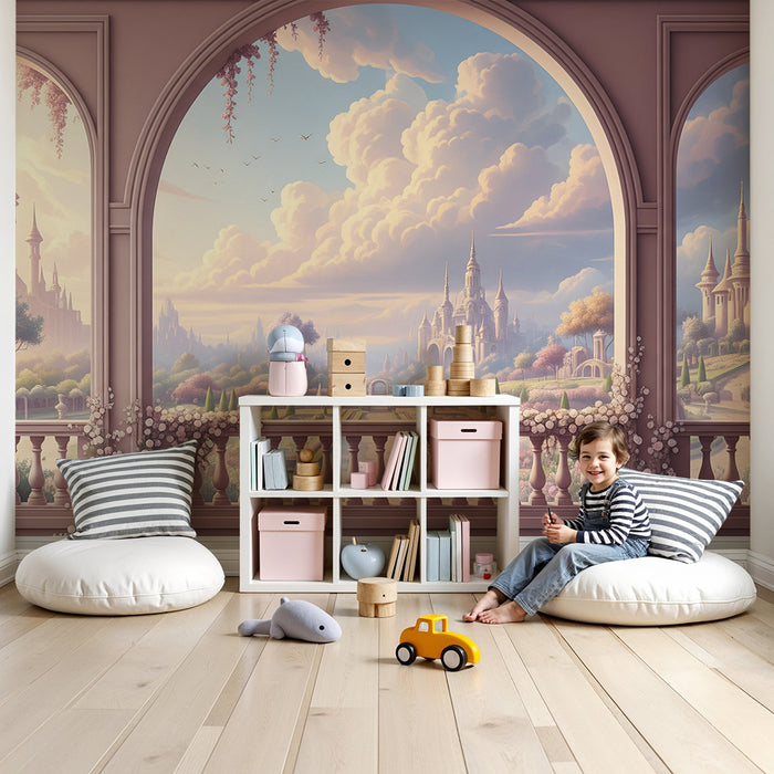 Papier peint chambre bébé | Château féerique et paysages enchanteurs