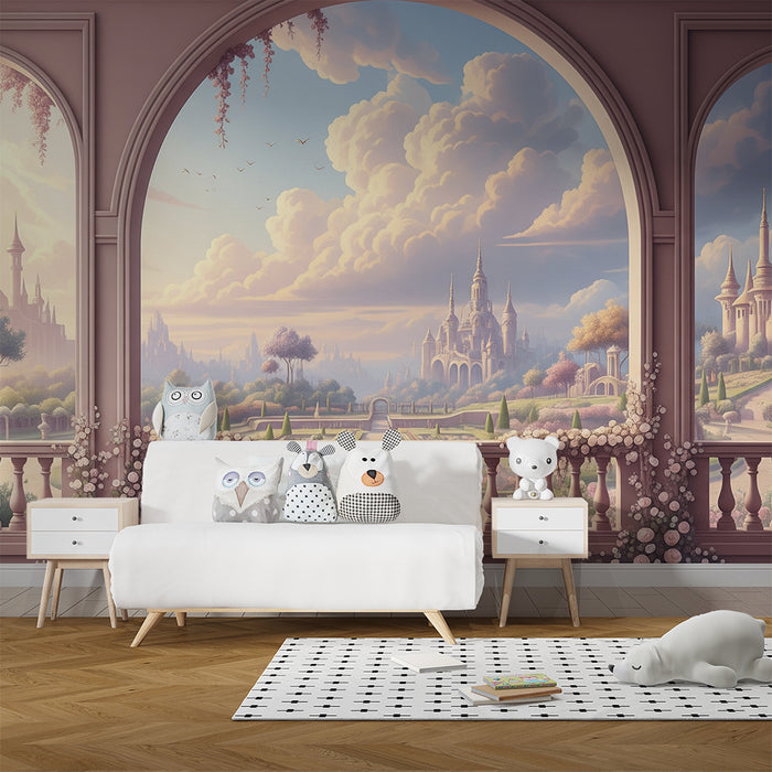 Papier peint chambre bébé | Château féerique et paysages enchanteurs