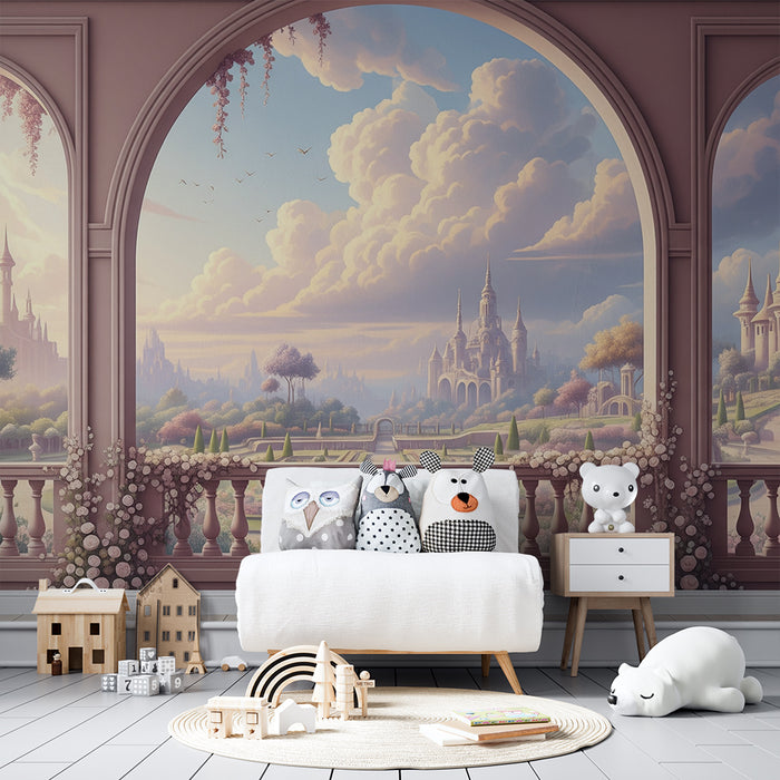 Papier peint chambre bébé | Château féerique et paysages enchanteurs