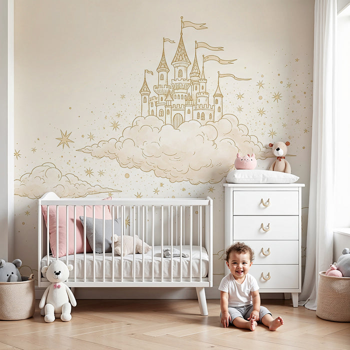 Tapet pentru camera copilului | Castel magic plutind în nori