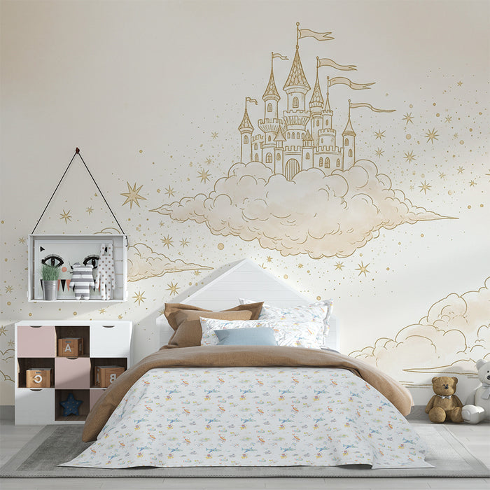 Tapet pentru camera copilului | Castel magic plutind în nori