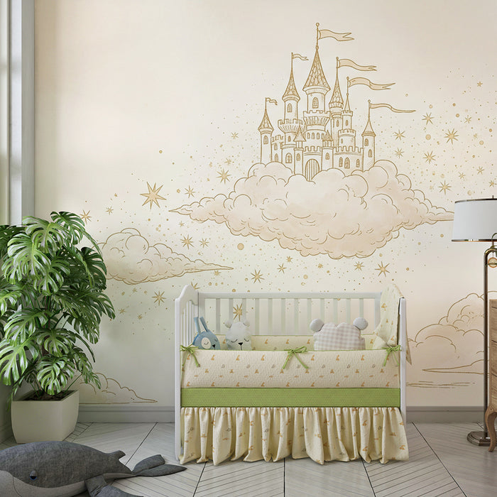 Tapet pentru camera copilului | Castel magic plutind în nori