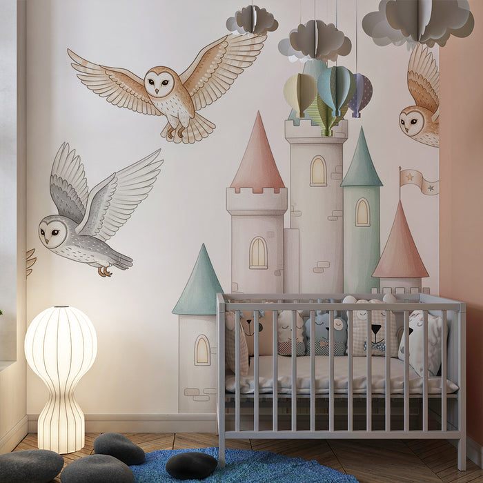 Lastenhuoneen tapetti | Lumoavat linnat ja lentävät pöllöt tähtien alla
