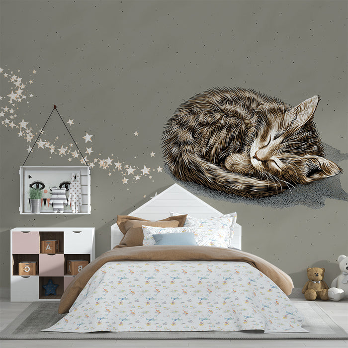 Børneværelse tapet | Søvnig killing omgivet af skinnende stjerner