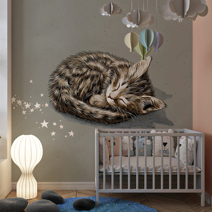 Børneværelse tapet | Søvnig killing omgivet af skinnende stjerner