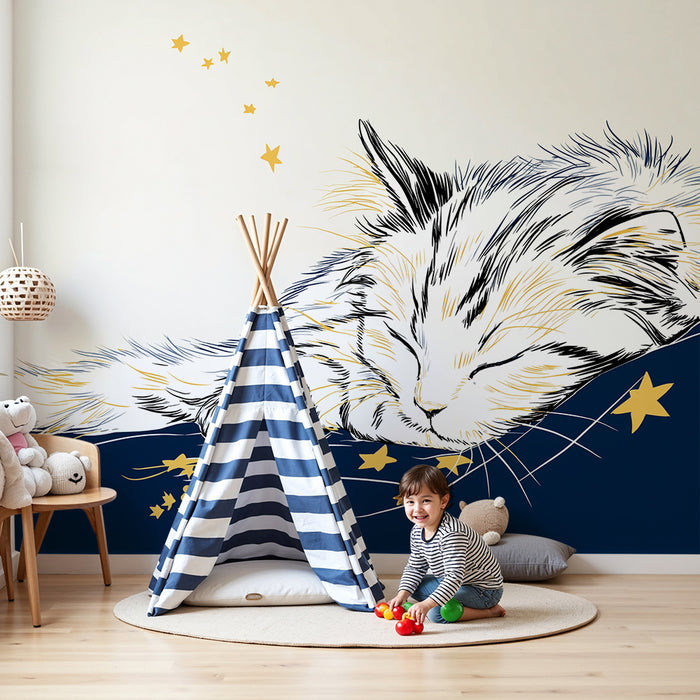 Papel de parede quarto bebê | Спящо коте под звездно небе
