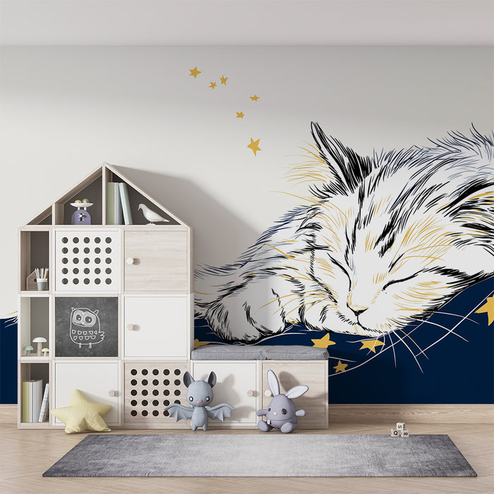 Papel de parede quarto bebê | Спящо коте под звездно небе