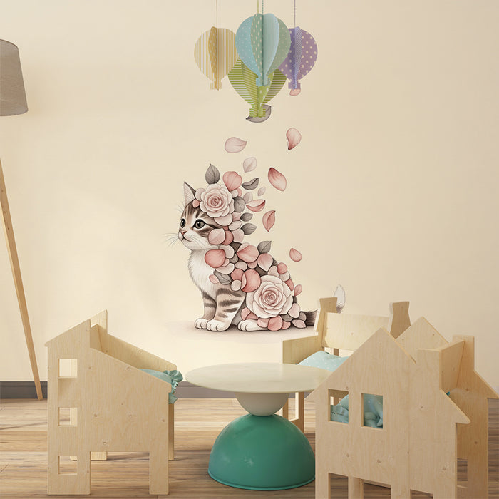 Papier peint chambre bébé | Chaton floral avec pétales délicats