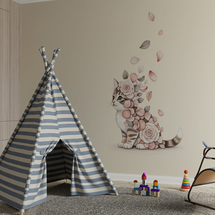 Papier peint chambre bébé | Chaton floral avec pétales délicats
