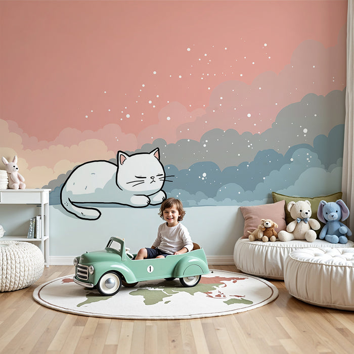 Barntapet | Lugn kattunge på en pastellfärgad molnig bakgrund
