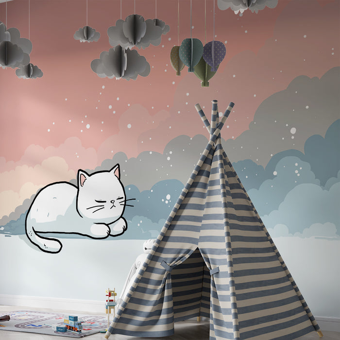 Barntapet | Lugn kattunge på en pastellfärgad molnig bakgrund