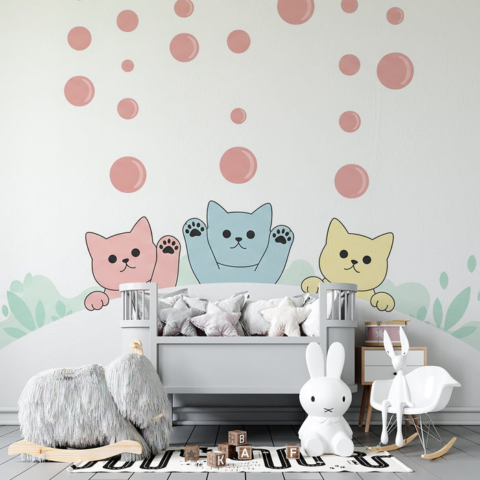 Barntapet | Söta katter med färgglada bubblor
