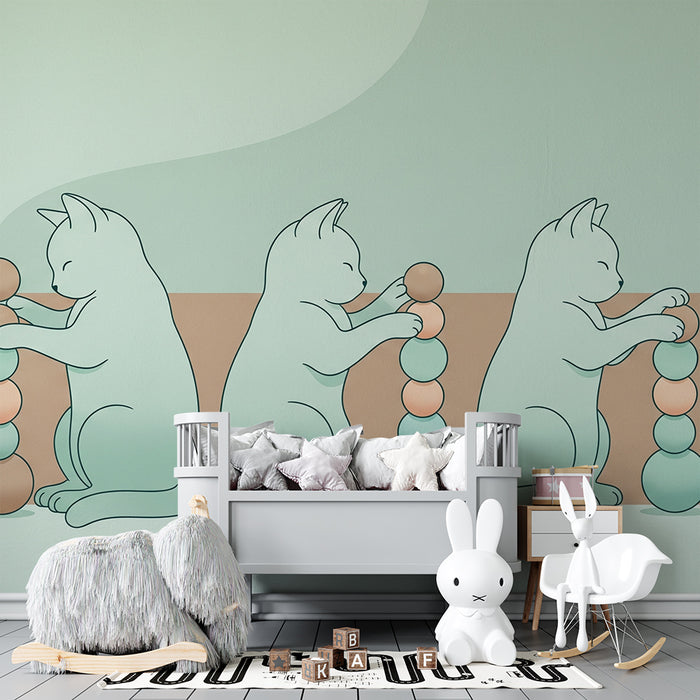 Papel de parede quarto bebê | Γλυκά γατάκια παίζουν με πολύχρωμες μπάλες