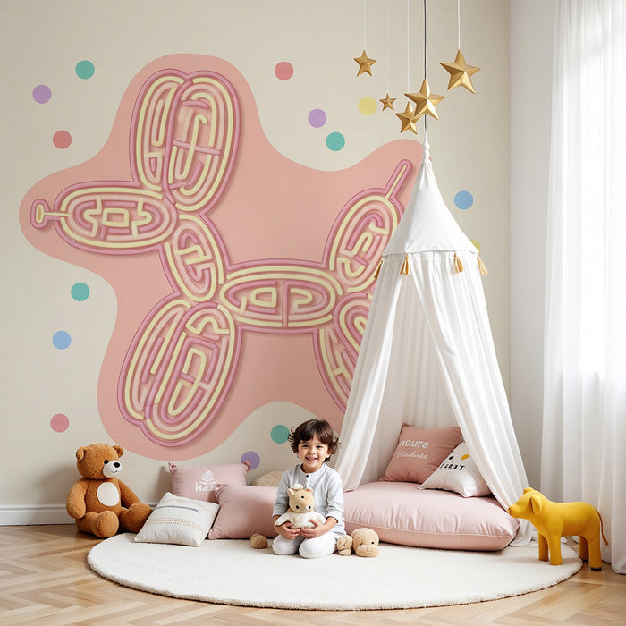 Babyzimmer Tapete | Hund in buntem Ballon auf pastellfarbenem Hintergrund