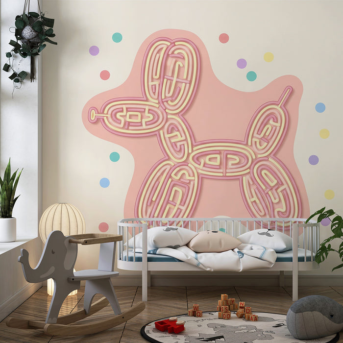 Babyzimmer Tapete | Hund in buntem Ballon auf pastellfarbenem Hintergrund