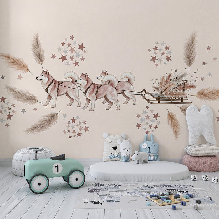 Barntapet | Slädhundar och stjärnor på mjuk bakgrund