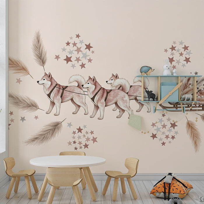 Barntapet | Slädhundar och stjärnor på mjuk bakgrund