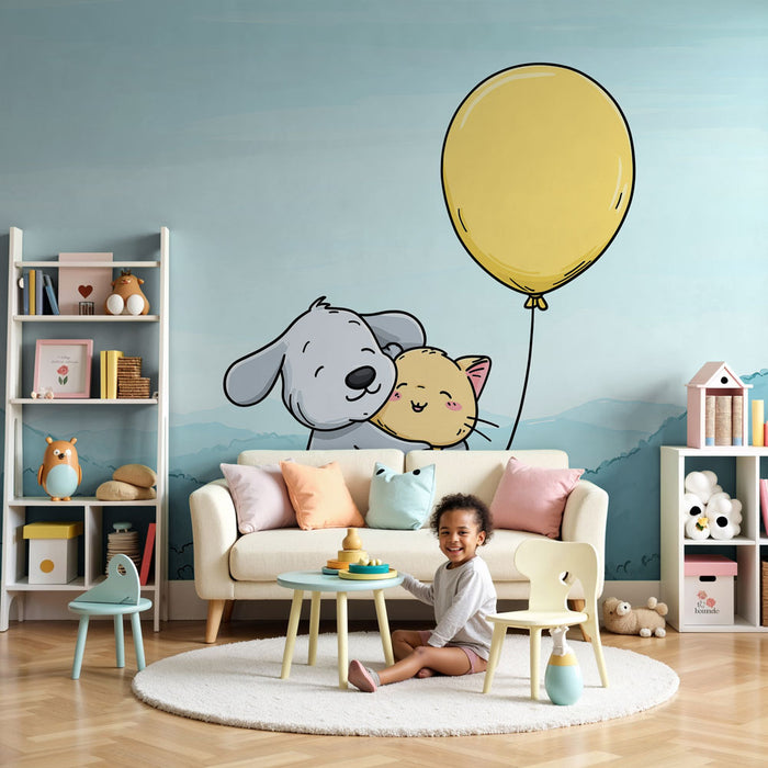 Babykamer behang | Honden en katten in harmonie