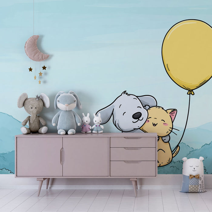 Babykamer behang | Honden en katten in harmonie