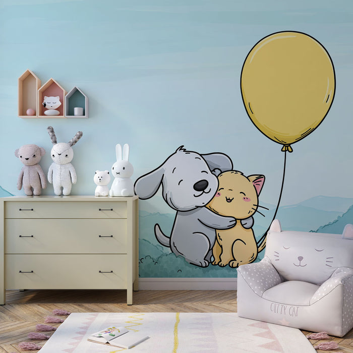 Babykamer behang | Honden en katten in harmonie