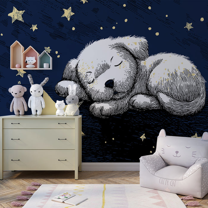 Barntapet | Sover valp under en stjärnklar himmel